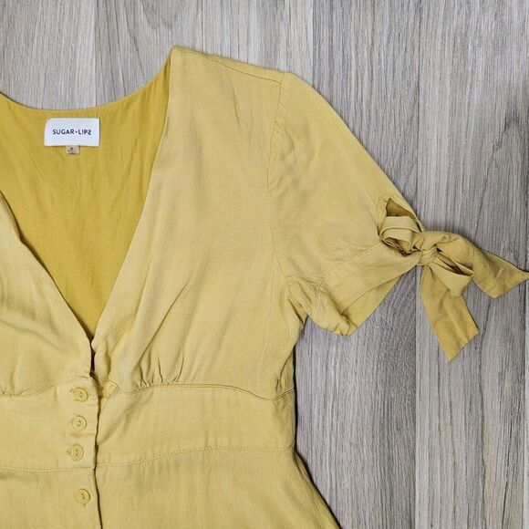 Sugar & Lips Women Golden Yellow Button Down Mini Dress Small - Picture 3 of 8